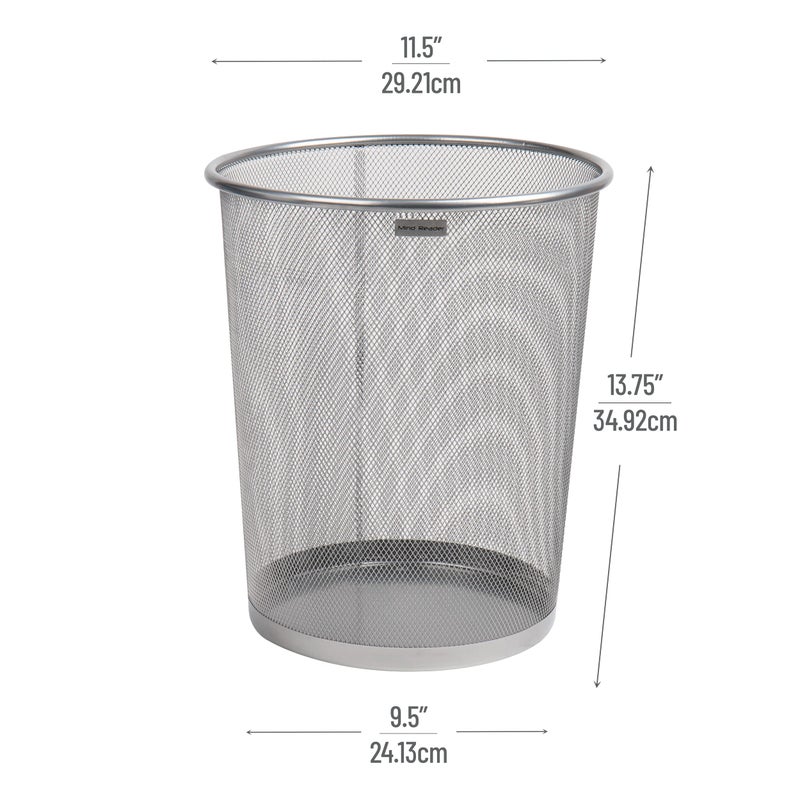 Mind Reader Mesh Trash Can, 16.65L(4.4 gal), Waste Paper Basket, Round, Office, Metal Mesh, Silver - Image 3